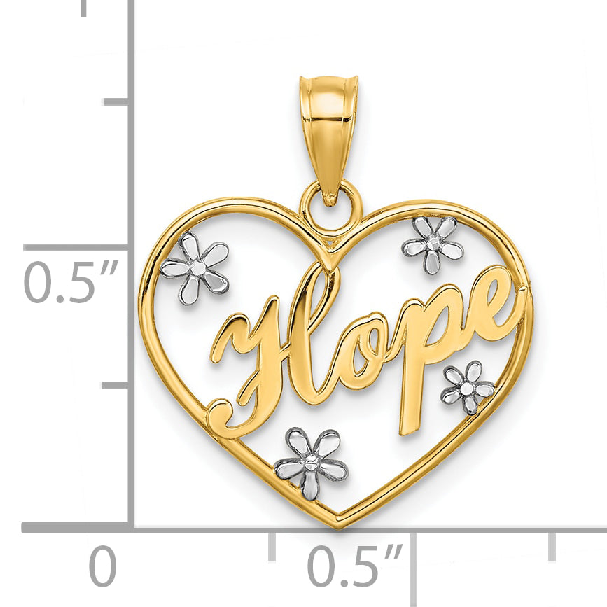 10k w/Rhodium Hope In Heart w/Flowers Charm