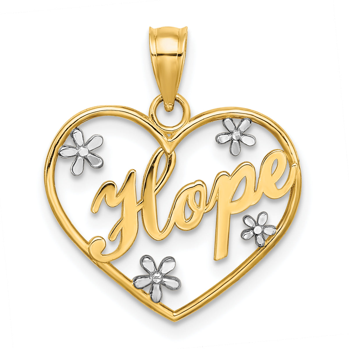 10k w/Rhodium Hope In Heart w/Flowers Charm