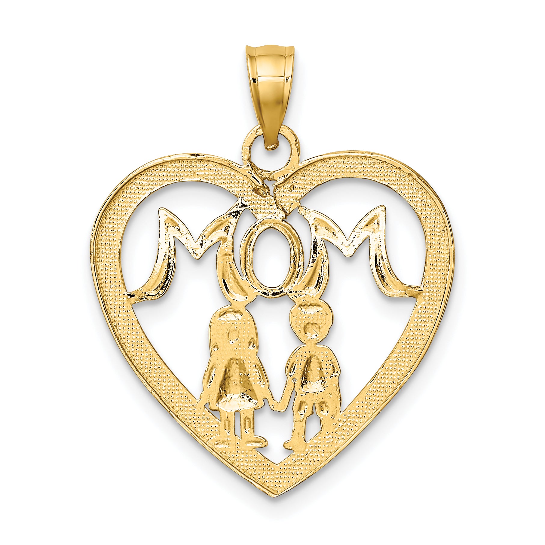 10K W/ Rhodium Heart With 2 Kids MOM Charm