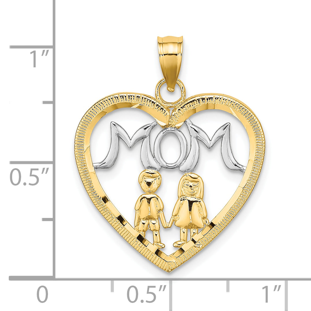 10K W/ Rhodium Heart With 2 Kids MOM Charm