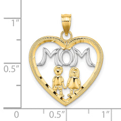 10K W/ Rhodium Heart With 2 Kids MOM Charm