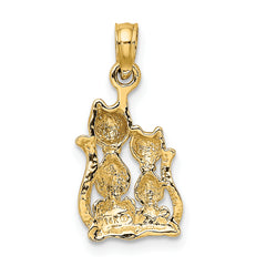 10K W/ Rhodium Polished  Cat and Kitten Charm