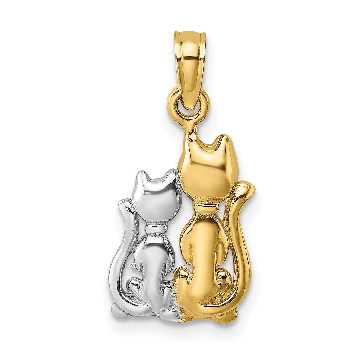 10K W/ Rhodium Polished  Cat and Kitten Charm