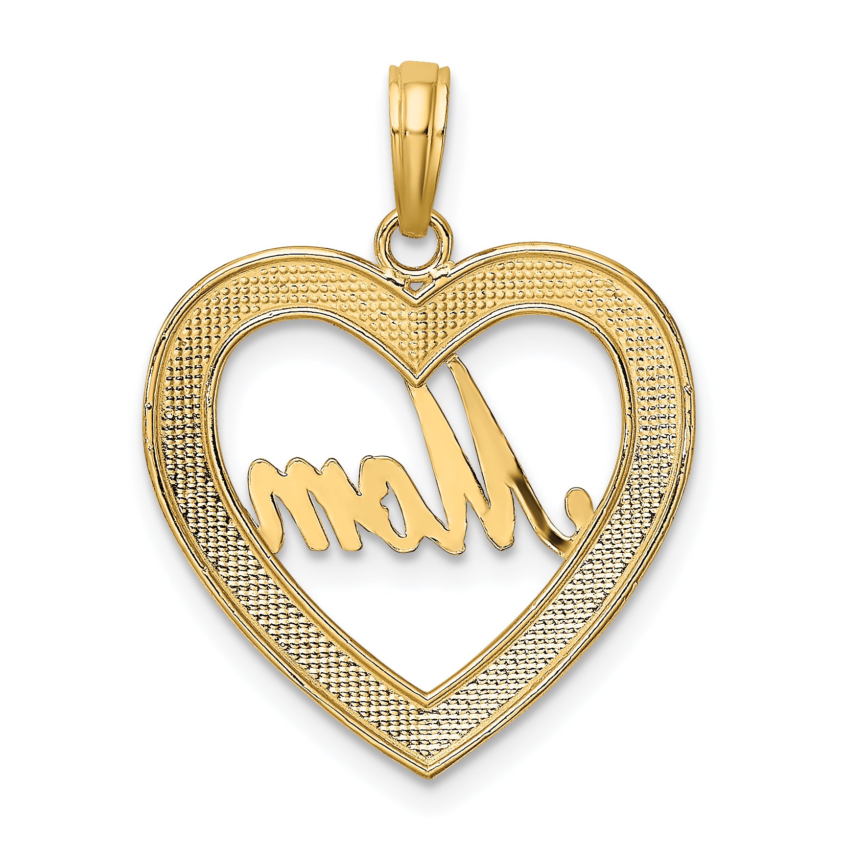 10K W/ Rhodium D/C Heart Frame MOM Charm