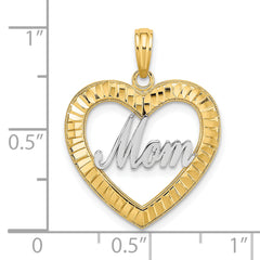 10K W/ Rhodium D/C Heart Frame MOM Charm