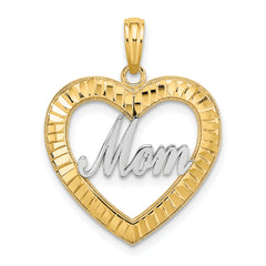 10K W/ Rhodium D/C Heart Frame MOM Charm