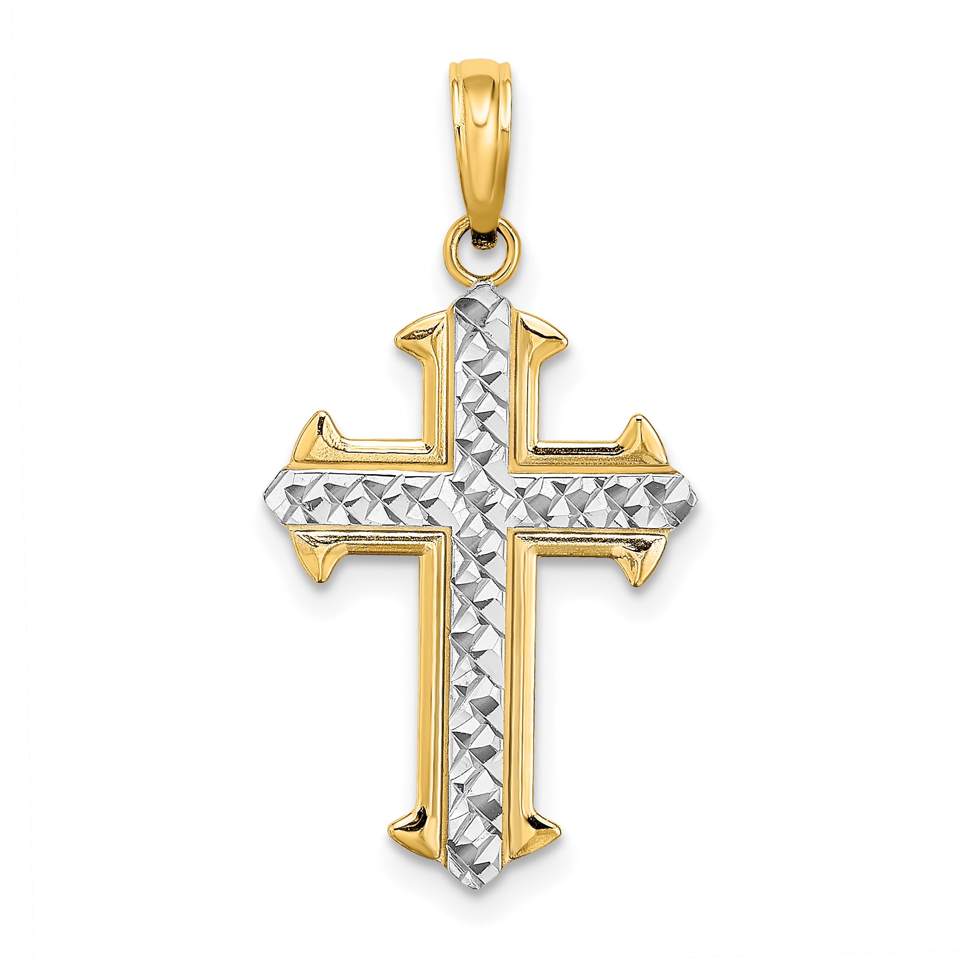 10K w/ Rhodium D/C Cross Pendant