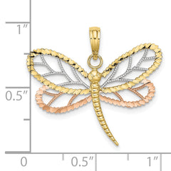 10k Tri-Color Dragonfly w/Beaded D/C Wings Charm