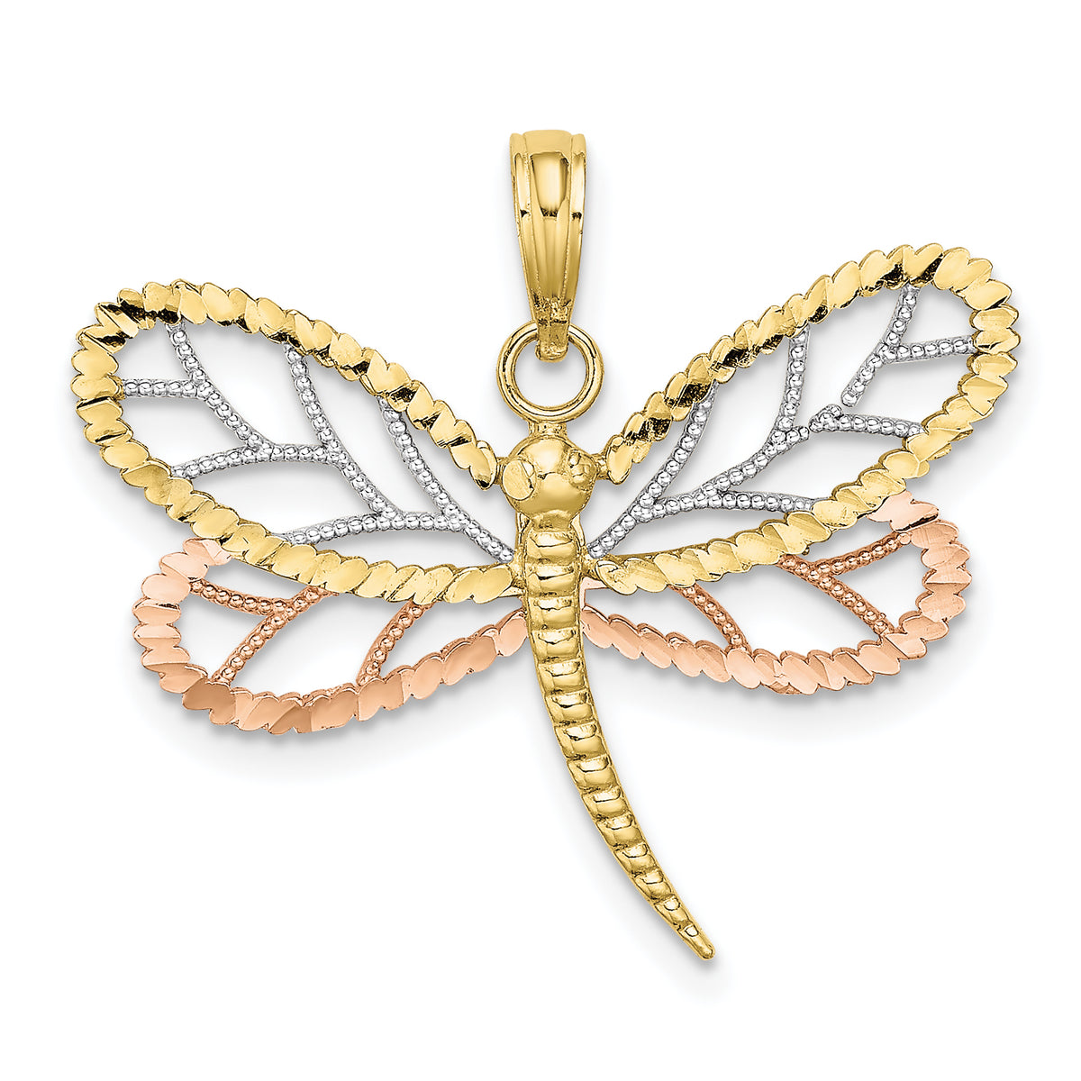 10k Tri-Color Dragonfly w/Beaded D/C Wings Charm