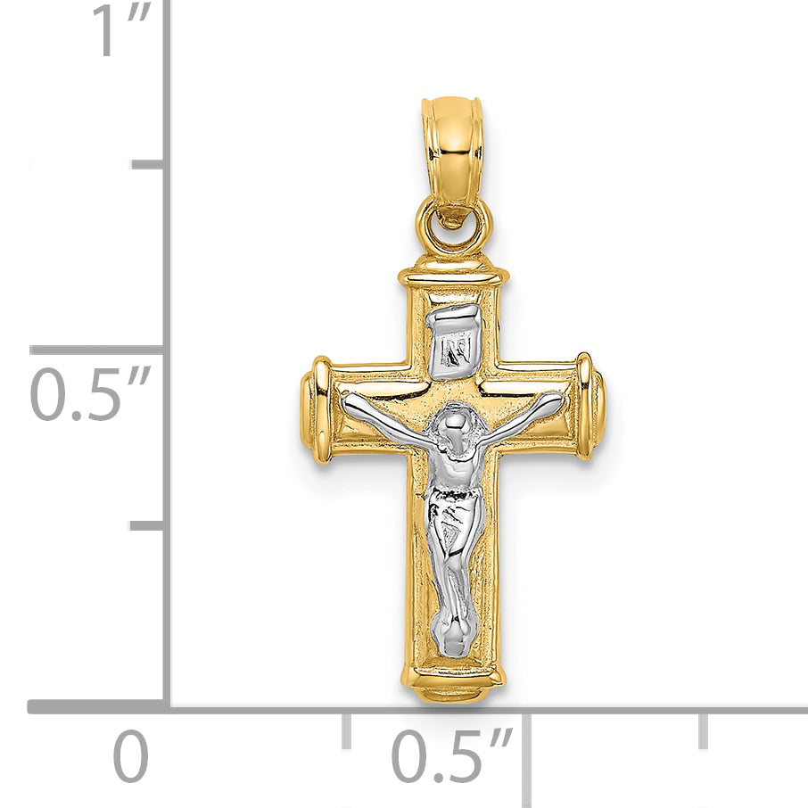 10K W/ Rhodium Polished Block Crucifix INRI Charm