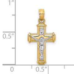 10K W/ Rhodium Polished Block Crucifix INRI Charm