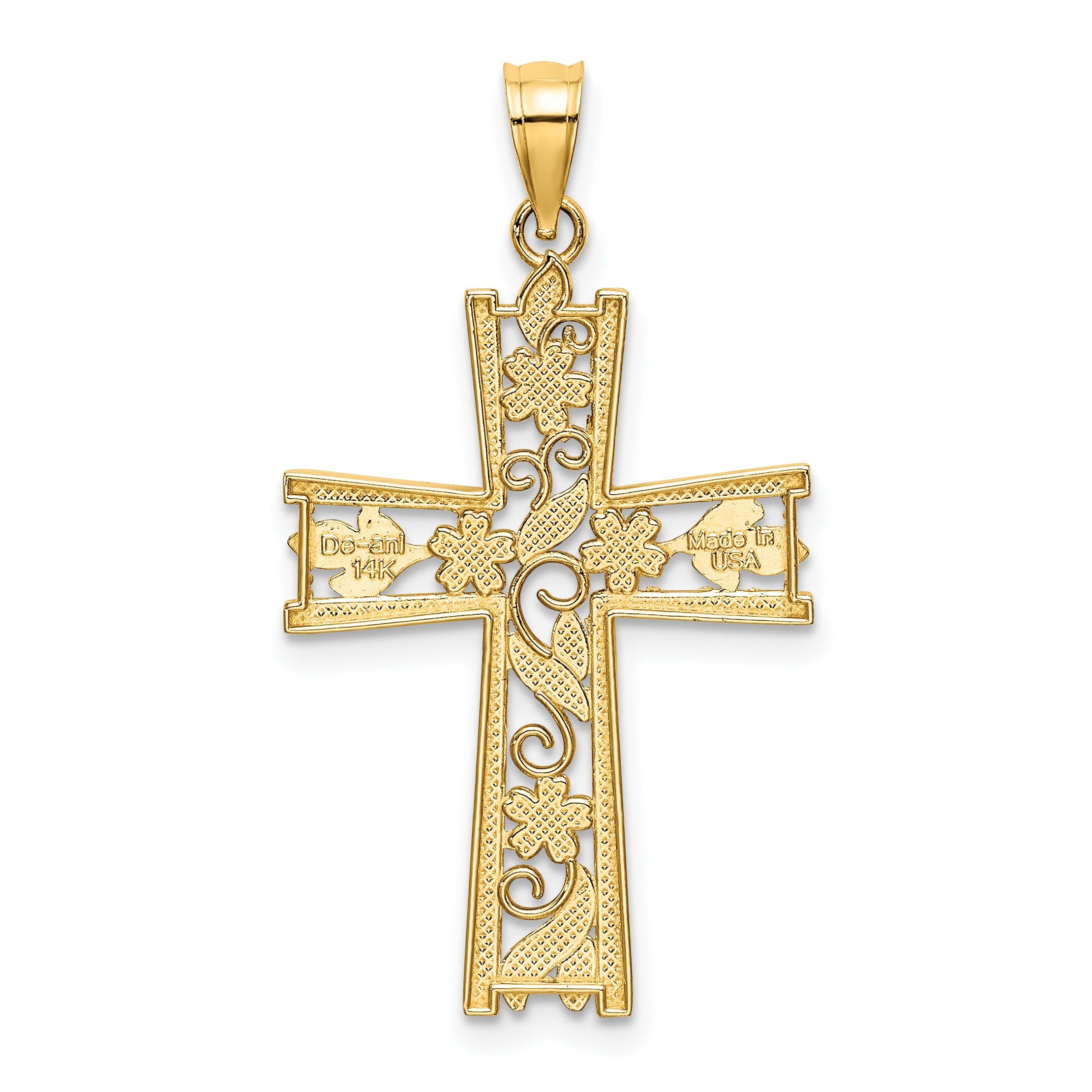 10K W/ Rhodium and D/C Flower Design Cross Charm