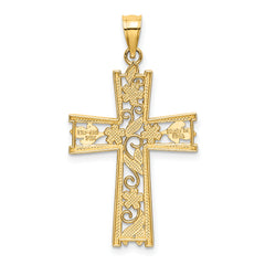 10K W/ Rhodium and D/C Flower Design Cross Charm