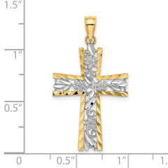 10K W/ Rhodium and D/C Flower Design Cross Charm