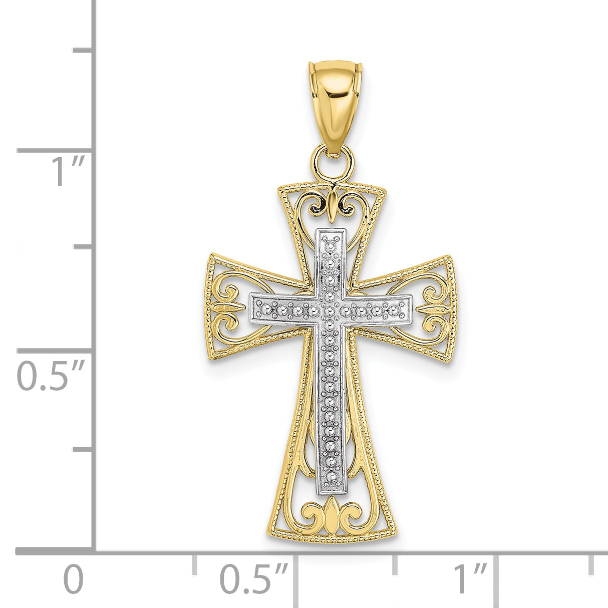 10K Two-tone 2-D and D/C Beaded Filigree Cross Charm