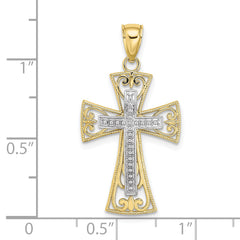 10K Two-tone 2-D and D/C Beaded Filigree Cross Charm