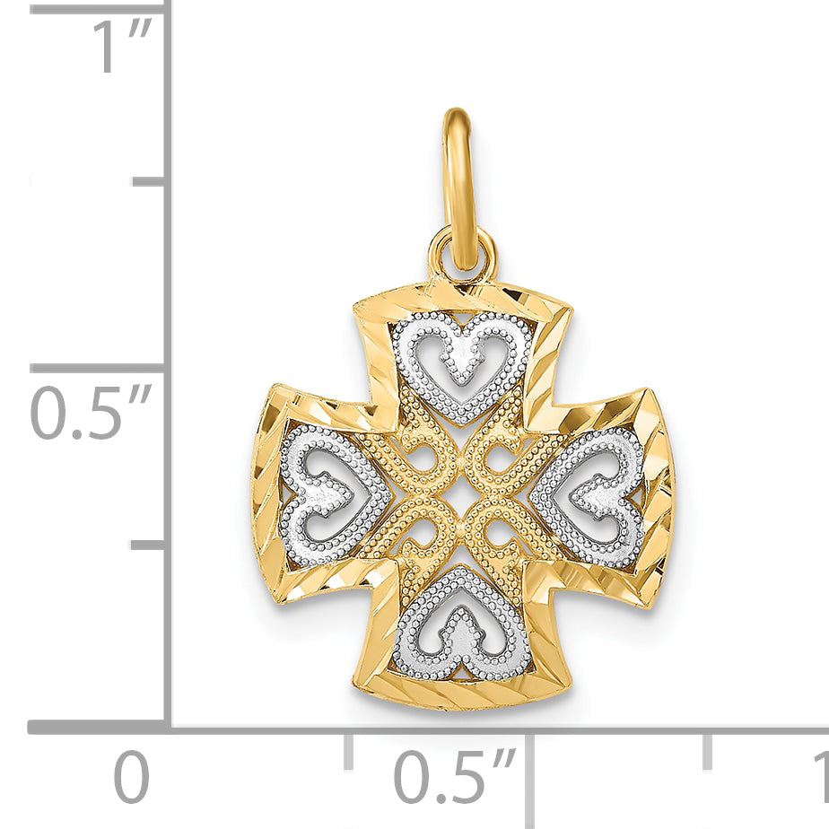 10K w/Rhodium Hearts and D/C Maltese Cross Charm