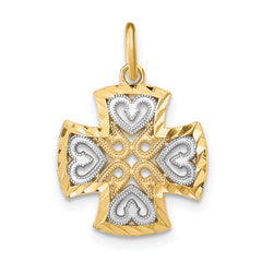 10K w/Rhodium Hearts and D/C Maltese Cross Charm