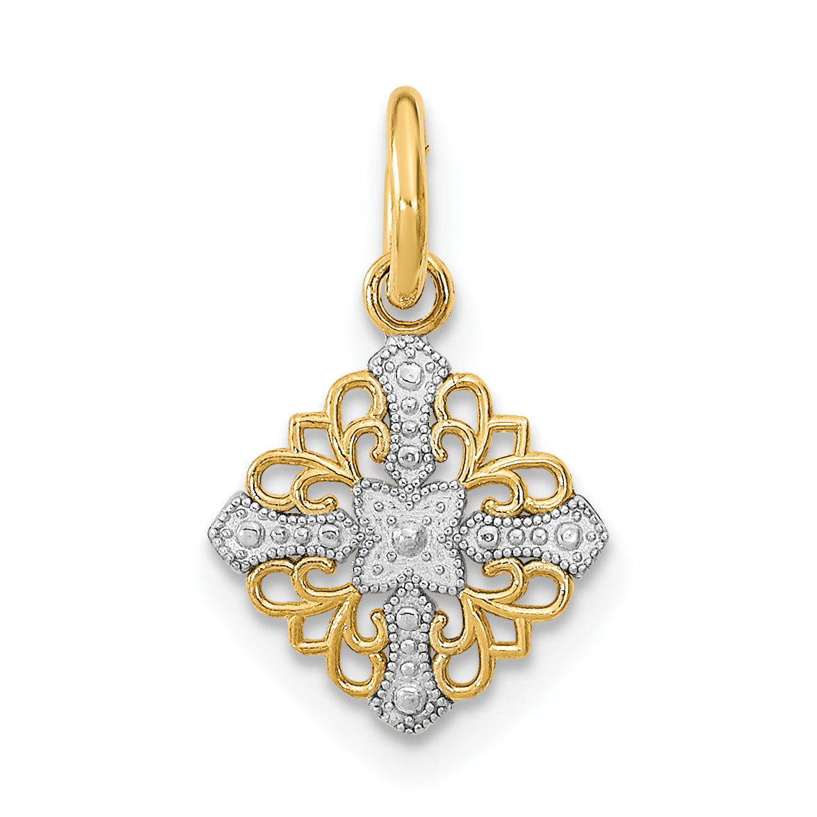 10K w/Rhodium Mini Cross Medallion Charm