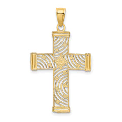 10K W/ Rhodium D/C and Cut-Out Cross Charm