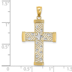 10K W/ Rhodium D/C and Cut-Out Cross Charm