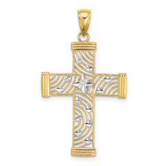 10K W/ Rhodium D/C and Cut-Out Cross Charm