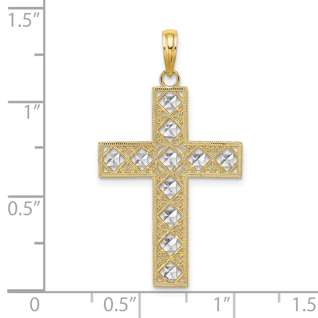 10K W/ Rhodium D/C and Cut-Out Cross Charm