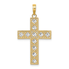 10K W/ Rhodium D/C and Cut-Out Cross Charm