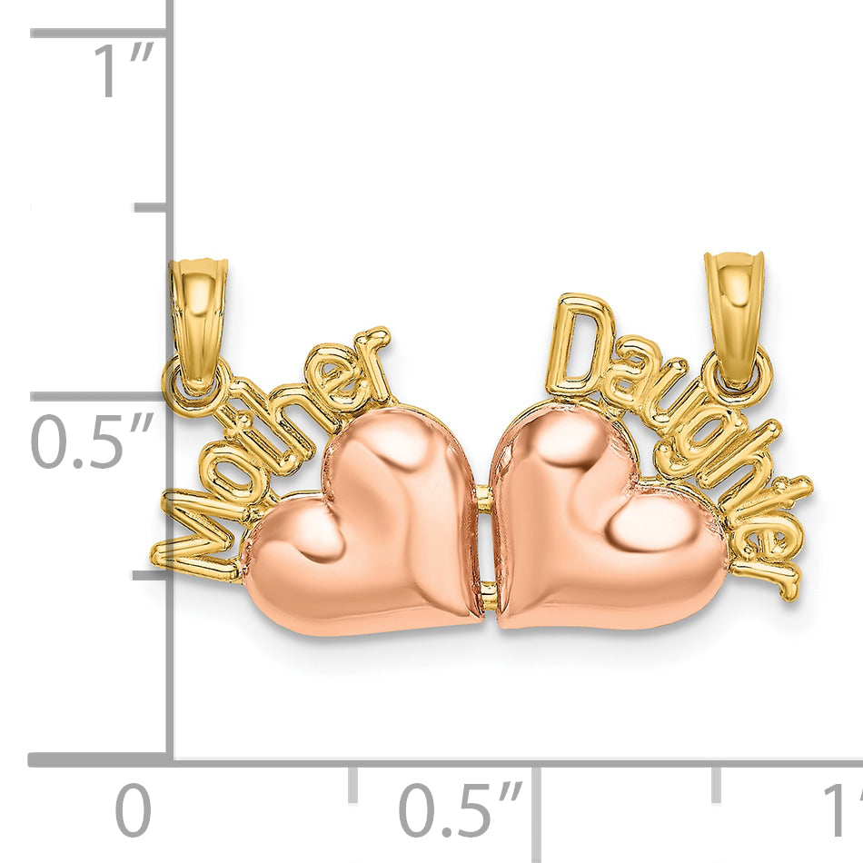 10k Two-Tone MOTHER and DAUGHTER Break-Apart Hearts Charm