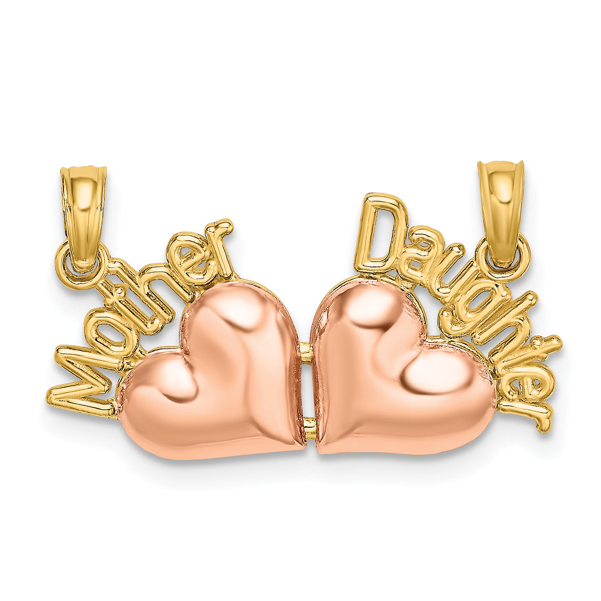 10k Two-Tone MOTHER and DAUGHTER Break-Apart Hearts Charm