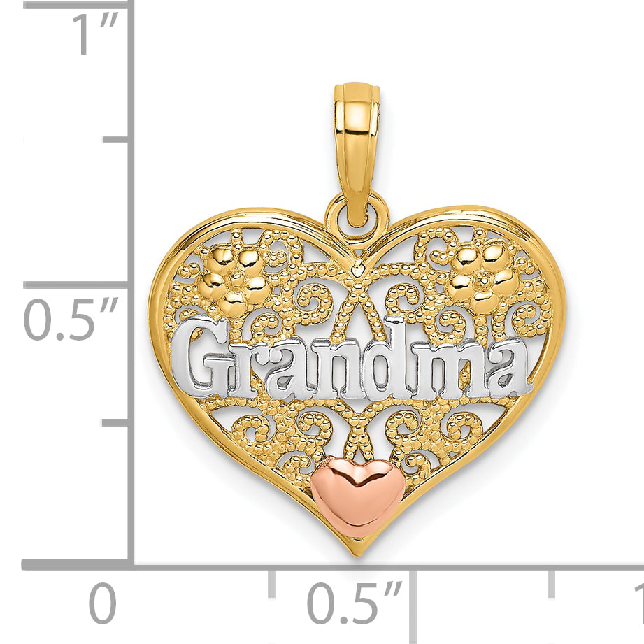 10K Two-tone w/White Rhodium GRANDMA Heart Charm