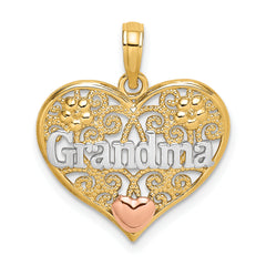 10K Two-tone w/White Rhodium GRANDMA Heart Charm