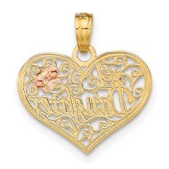 10K Two-tone w/White Rhodium #1 DAUGHTER In Heart Charm