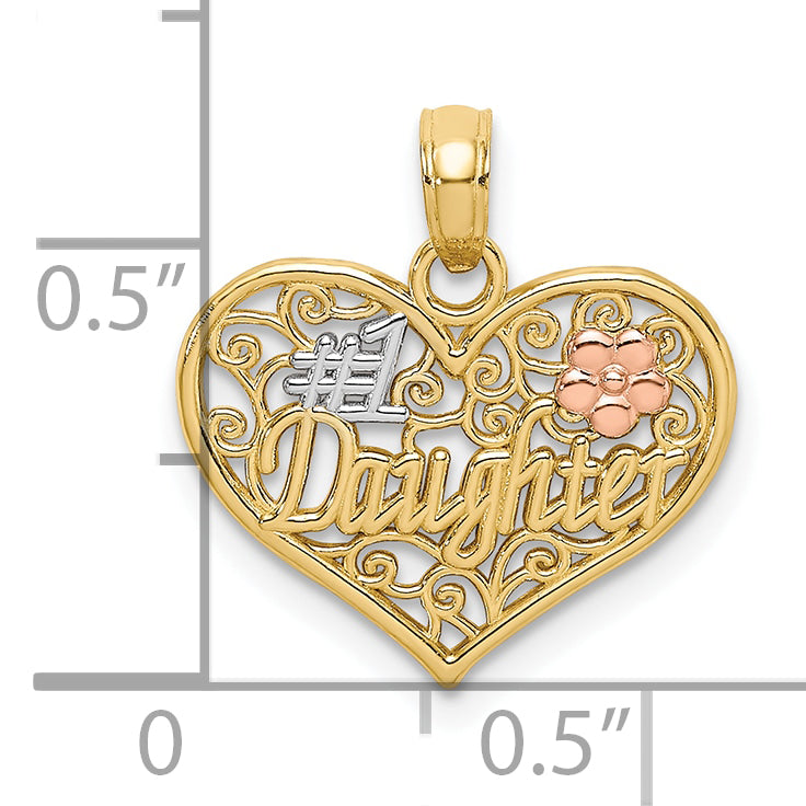 10K Two-tone w/White Rhodium #1 DAUGHTER In Heart Charm