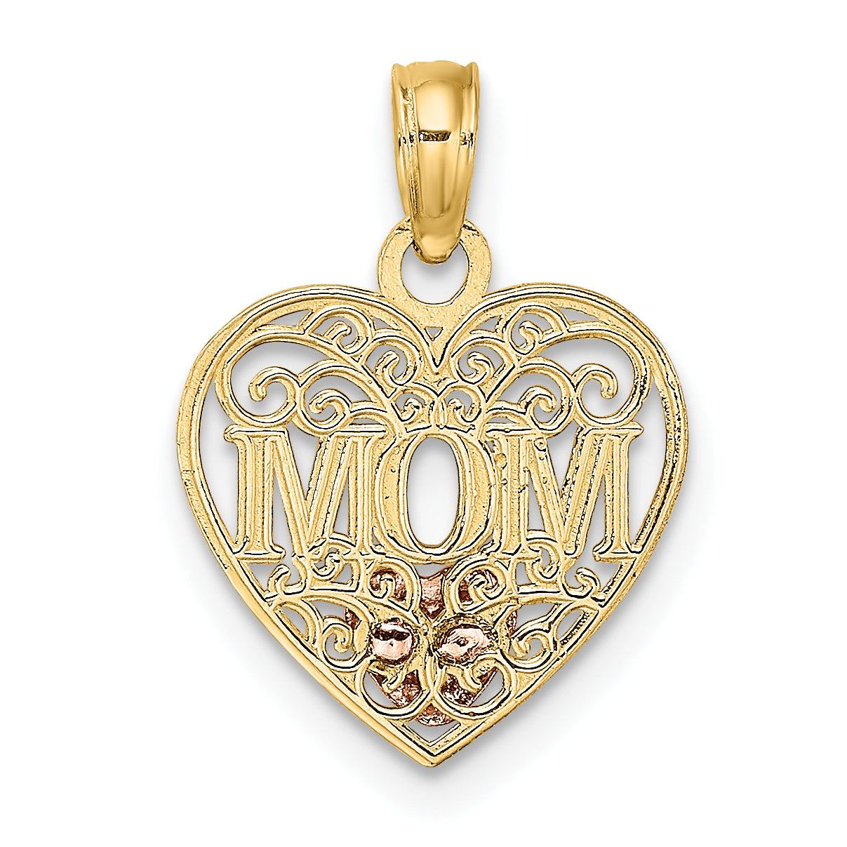 10k Two-tone w/White Rhodium MOM and Heart Pendant