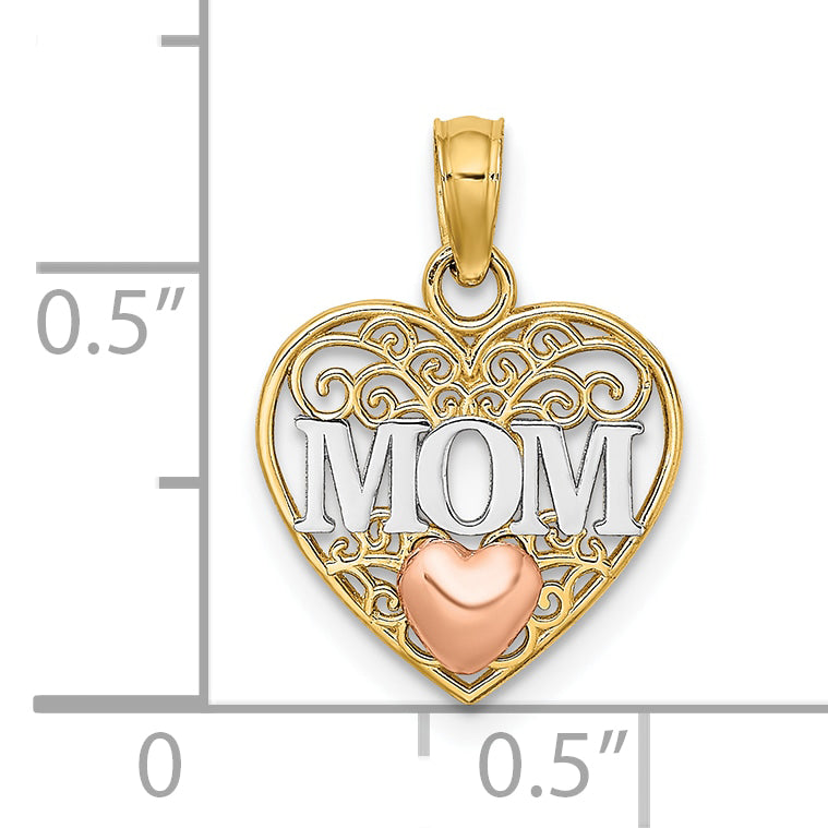 10k Two-tone w/White Rhodium MOM and Heart Pendant