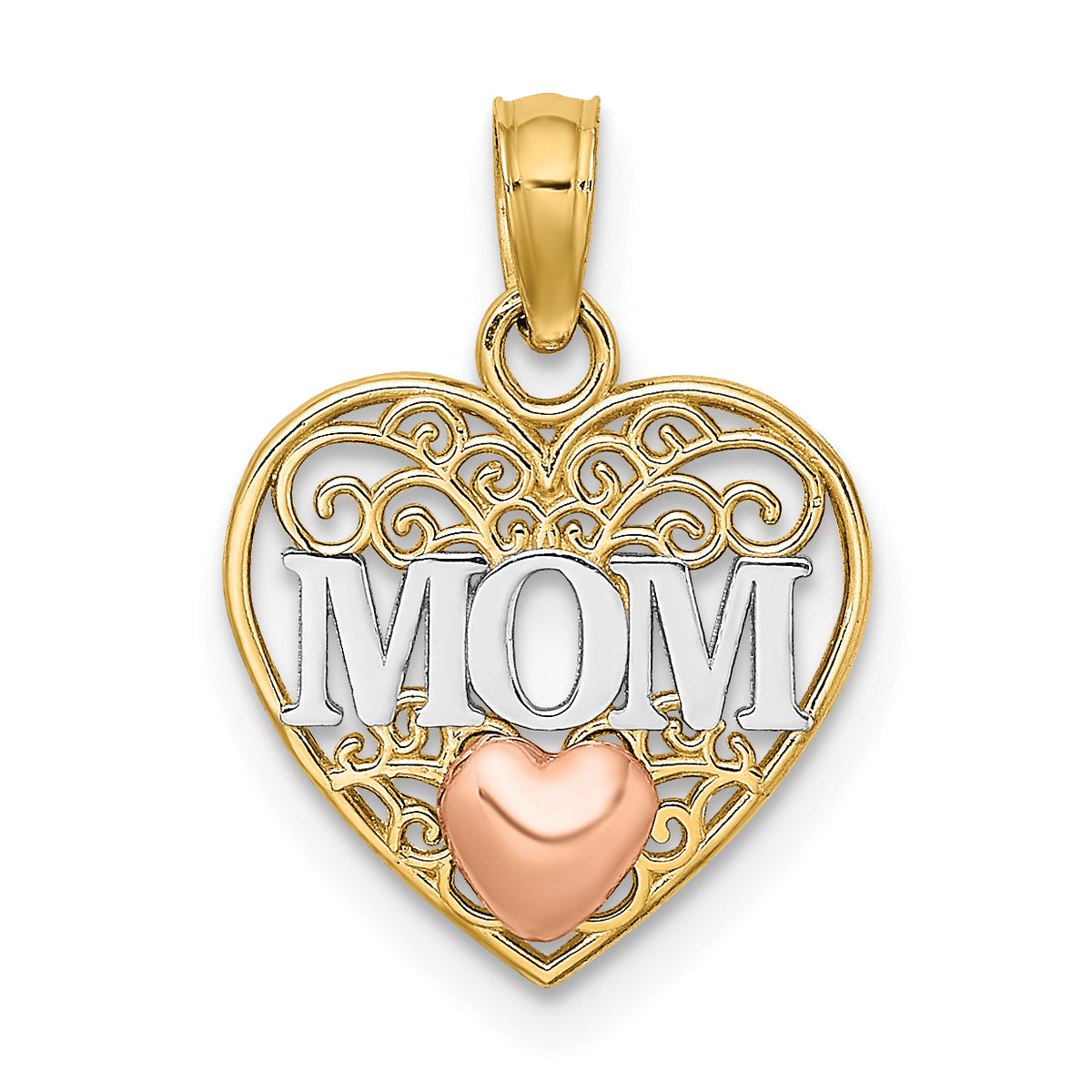 10k Two-tone w/White Rhodium MOM and Heart Pendant