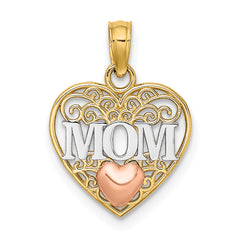 10k Two-tone w/White Rhodium MOM and Heart Pendant