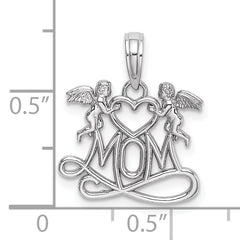 10k White Gold Polished MOM w/Heart and Angels Pendant