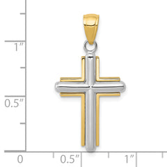 10k Two-tone Polished Cross Pendant