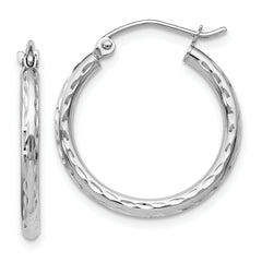 10K White Gold D/C Hinged Hoop Earrings