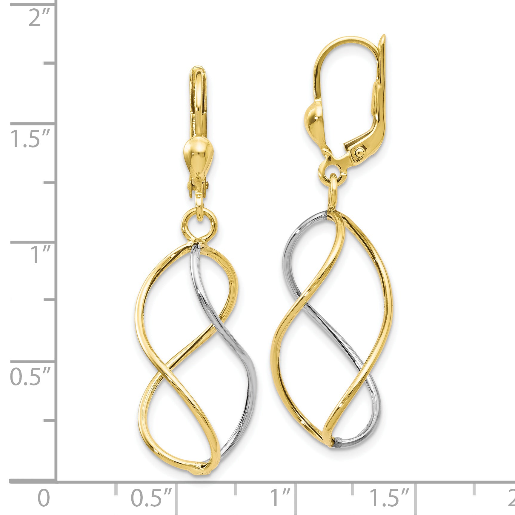 10K Yellow Gold Rhodium-Plated Leverback Earrings with Polished Finish and Lifetime Guarantee