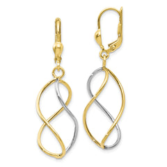 10K Yellow with Rhodium Polished Leverback Earrings