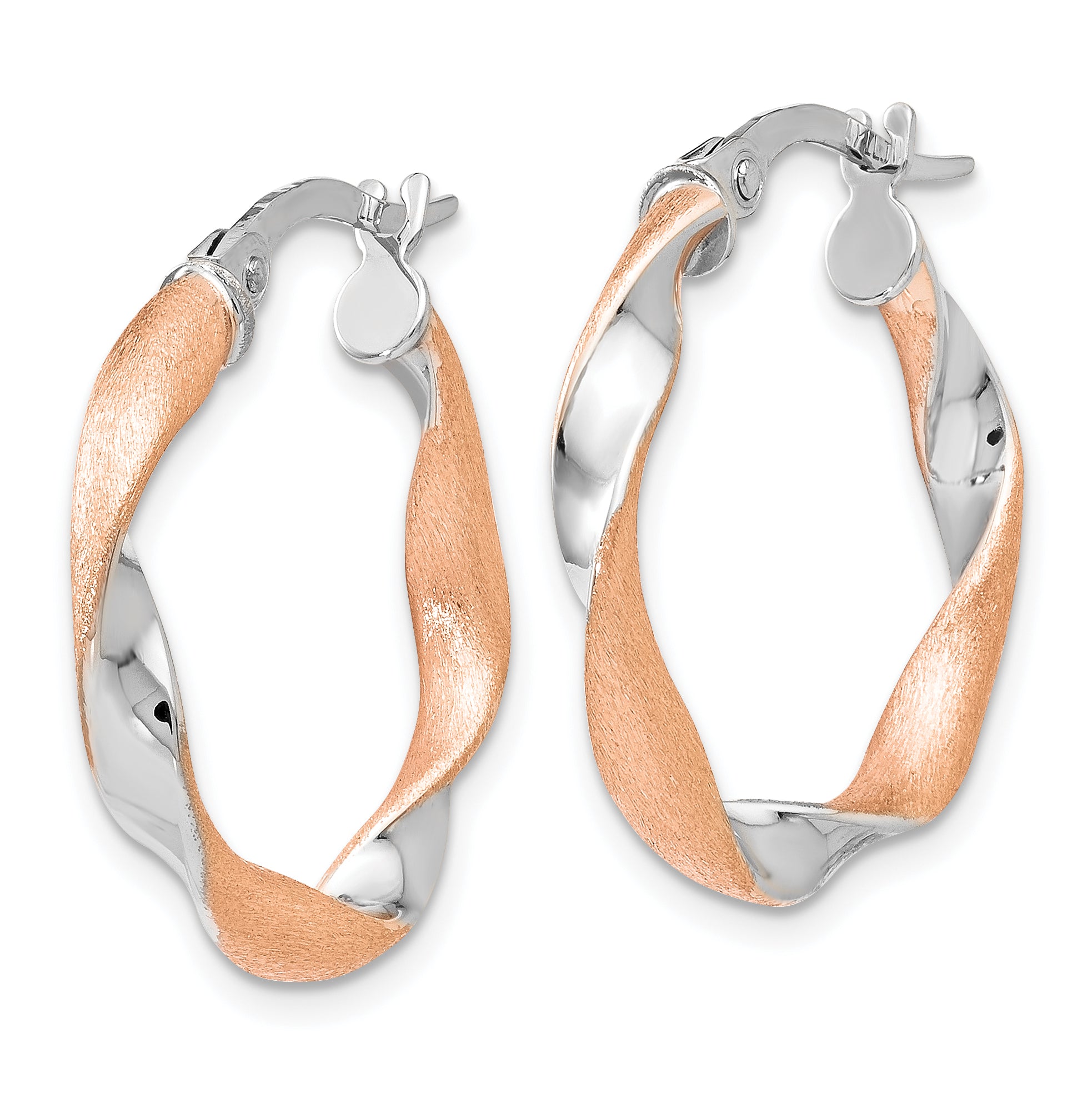 10K White Gold Rose-Tone Twisted Hoop Earrings with Polished Finish