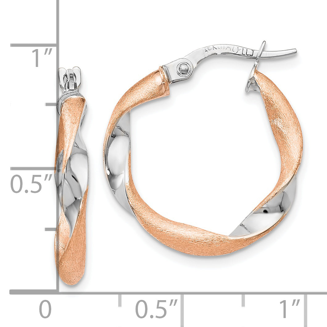 10K White Gold Rose-Tone Twisted Hoop Earrings with Polished Finish