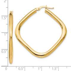 10K Gold Polished Square Hoop Earrings with Hollow Lightweight Design