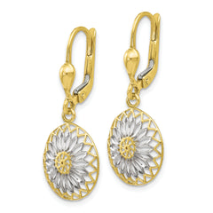 10K Gold Rhodium-Plated Leverback Earrings with Polished Diamond-Cut Design