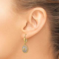 10K Gold Rhodium-Plated Leverback Earrings with Polished Diamond-Cut Design