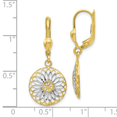 10K Gold Rhodium-Plated Leverback Earrings with Polished Diamond-Cut Design