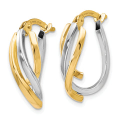 10K Two-Tone Gold Polished Twisted Hoop Earrings with Rhodium Finish